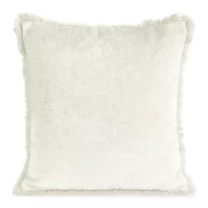 Poszewka na poduszkę 45x45 cm kremowa z szenilowej nici zdobiona subtelnymi frędzlami ADIA
