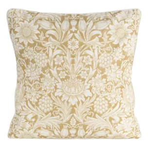 Poszewka na poduszkę 50x50 cm bawełniana z dodatkiem lnu żółto, kremowa zdobiona nadrukiem roślinnym  LEN
