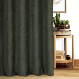 Zasłona szyta na taśmie 5 cm ciemnooliwkowa z miękkiej w dotyku tkaniny szenilowej