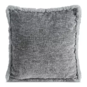 Poszewka na poduszkę 45x45 cm stalowa szenilowa zdobiona futerkiem na brzegach BLANCA 03