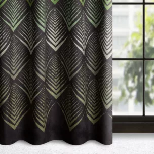 Zasłona welwetowa czarno, oliwkowa z wzorem geometrycznym 140x250 cm przelotka - ANGELINA