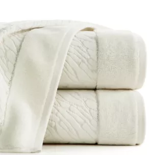 Ręcznik kąpielowy 50x90 cm bawełniany kolor kremowy zdobiony metaliczna nicią 500 g/m2 ROYAL