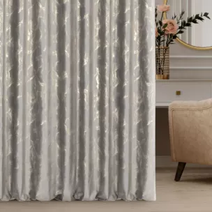 Zasłona szyta na taśmie 5 cm srebrno złocista z tkaniny welwetowej ze złotym marmurkowym nadrukiem