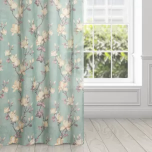 Dekoracja okienna LUNA z etaminy w stylu eko z motywem magnolii, półprzeźroczysta