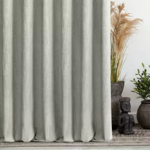 Zasłona szyta na flexach beżowa z tkaniny o naturalnym splocie z efektem melanżu