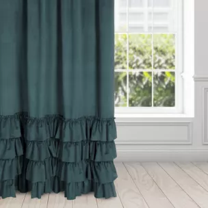 Zasłona welwetowa morska zdobiona falbanami 140x270 taśma - CHARLOTTE 1