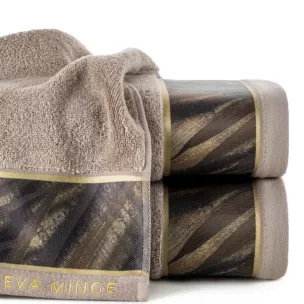 Ręcznik kąpielowy 50x90 cm bawełniany kolor beżowy,brązowy z designerską bordiurą 500 g/m2 Eva Minge  - kolekcja VULCANO