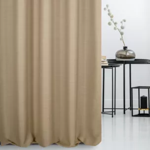 Zasłona szyta na taśmie 5 cm ciemnokremowa z miękkiej tkaniny o naturalnym splocie w stylu ekologicznym