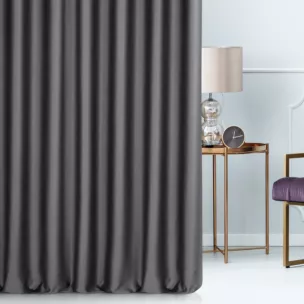 Zasłona szyta na taśmie 5 cm grafitowa z gładkiej tkaniny typu dimout