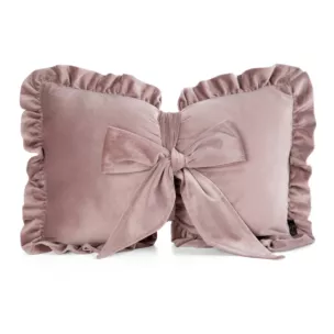 Poduszka kokarda dekoracyjna 35x55 cm welwetowa kolor pudrowy z ozdobną falbanką - KOKARDA 2