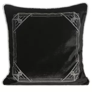 Poszewka na poduszkę 45x45 cm welwetowa, czarna zdobiona wzorem z kryształków ROYAL 9