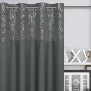 Zasłona grafitowa oxford ze srebrną aplikacją 140x250 cm przelotka - DAFNE