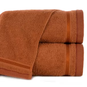 Ręcznik kąpielowy 50x90 cm bawełniany kolor pomarańczowy z bordiurą w paski 500 g/m2 ABBIE