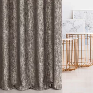 Zasłona szyta na taśmie 5 cm brązowo beżowa z miękkiej tkaniny szenilowej z melanżowym wzorem
