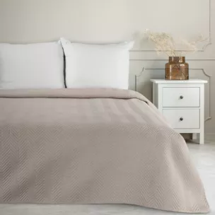 Narzuta z tkaniny o strukturze lnu beżowa 200x220 cm pikowana w wzór jodełki LEN 3 Eurofirany Premium