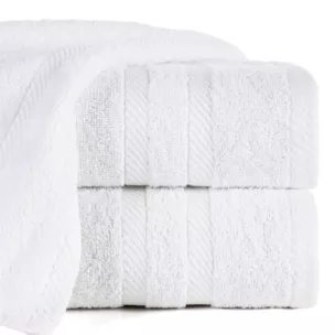 Ręcznik kąpielowy 70x140 cm bawełniany kolor biały z ozdobną bordiurą 500 g/m2 MILO