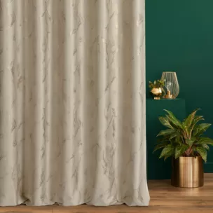 Zasłona szyta na taśmie 5 cm jasnobeżowo złocista z tkaniny welwetowej ze złotym marmurkowym nadrukiem