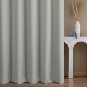 Zasłona szyta na taśmie 5 cm srebrna z tkaniny blackout zaciemniającej w 100% o naturalnej strukturze