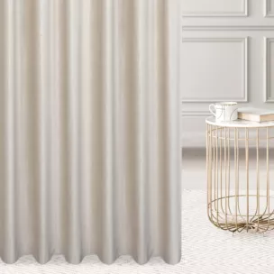 Zasłona szyta na taśmie 5 cm kremowa z tkaniny welwetowej w pionowe prążki, wykończona obciążnikiem