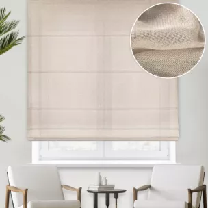 Roleta rzymska beżowa z drobnej siateczki, wykończona obciążnikiem