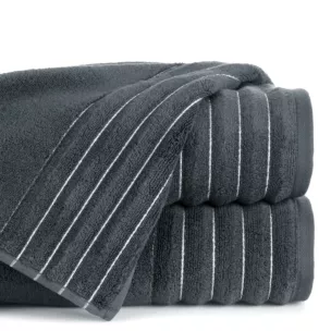 Ręcznik kąpielowy 50x90 cm kolor stalowy zdobiony prążkami z błyszczącej nici 500 g/m2 LUNARI