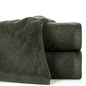 Ręcznik do rąk 30x50 cm bawełniany kolor ciemnooliwkowy z haftowanym logiem Eva Minge 550 g/m2 VENUS