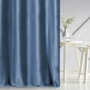 Zasłona szyta na taśmie 5 cm GEMMA granatowa ze szlachetnej grubej tkaniny welwetowej o gramaturze 400g/m2