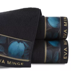 Ręcznik do rąk 30x50 cm bawełniany kolor czarny,niebieski z designerską bordiurą 500 g/m2 Eva Minge