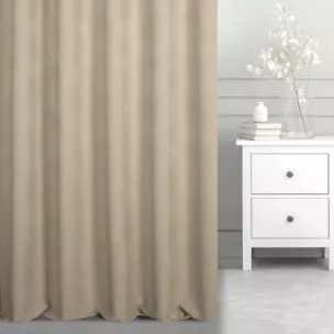 Zasłona szyta na taśmie 5 cm beżowa z miękkiej tkaniny o welurowej strukturze i wyraźnym splocie