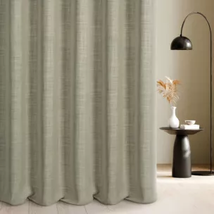 Zasłona szyta na przelotkach ciemnobeżowa z tkaniny w stylu eko