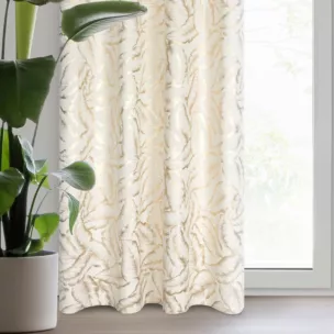 Zasłona kremowo, szampańska z błyszczącym nadrukiem z welwetu 140x250 cm przelotka - MILENA