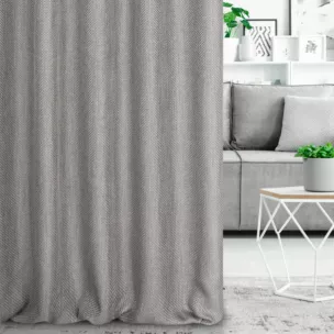 Zasłona szyta na taśmie 5 cm grafitowa z strukturalnej tkaniny o naturalnym splocie