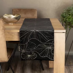 Bieżnik BLINK 15 z welwetu z delikatnymi jasnozłotymi liśćmi lilii wodnej