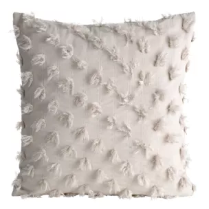 Poszewka na poduszkę 45x45 cm z tkaniny szyfonowej kolor beżowy zdobiona pomponami z błyszczącą nicią AURELIA Eva Minge