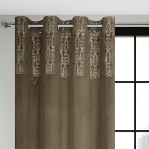 Zasłona jasnobrązowa, złota z dekoracyjnym pasem z welwetu 140x250 cm przelotka - LIZA