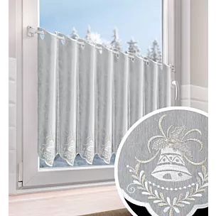 Tkanina firanowa zazdrostka z etaminy zdobiona świątecznym haftem dzwoneczków