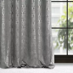 Zasłona stalowo, złota ze złotym wzorem z welwetu 140x250 cm przelotka - LAURA