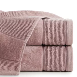 Ręcznik kąpielowy 50x90 cm bawełniany kolor pudrowy róż z welurową bordiurą 500 g/m2 EMMA