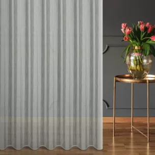 Firana szyta na taśmie fala naturalna z matowej tkaniny w pasy z efektem bukli, wykończona obciążnikiem