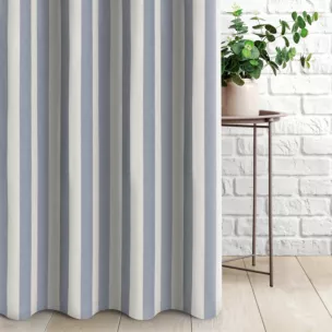 Zasłona szyta na taśmie 5 cm naturalno niebieska z tkaniny w pasy