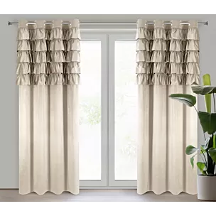 Zasłona welwetowa beżowa zdobiona falbanami 140x250 cm przelotka - AURA