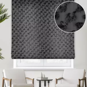 Roleta rzymska czarna z delikatnej tkaniny z aplikacją i haftem