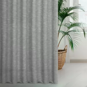 Zasłona szyta na taśmie 5 cm popielata z matowej luźnotkanej tkaniny z efektem melanżu, wykończona obciążnikiem