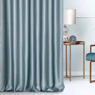 Zasłona szyta na taśmie 5 cm niebieska z jednokolorowej gładkiej tkaniny