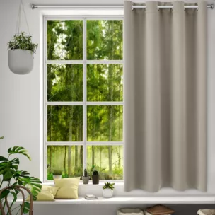 Zasłona ciemnobeżowa zaciemniająca gładka półmatowa 140x175 cm przelotka LOGAN