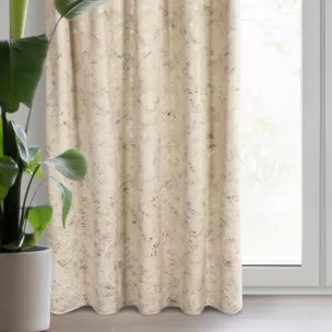 Zasłona beżowo, szampańska ze wzorem liści bananowca z miękkiego welwetu 135x270 cm taśma - TULIA