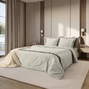 Pościel 160x200 cm bawełniana z makosatyny kolor beżowy z falbanami w romantycznym stylu Reina Line