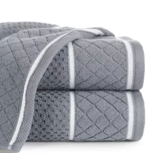 Ręcznik kąpielowy 50x90 cm bawełniany kolor stalowy o strukturze krateczki z ozdobną bordiurą 500 g/m2 FAVORI