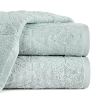 Ręcznik kąpielowy 50x90 cm bawełniany kolor miętowy zdobiony geometrycznym wzorem 500 g/m2 SENDI