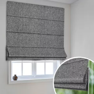 Roleta rzymska grafitowa z tkaniny typu bukla z efektem melanżu